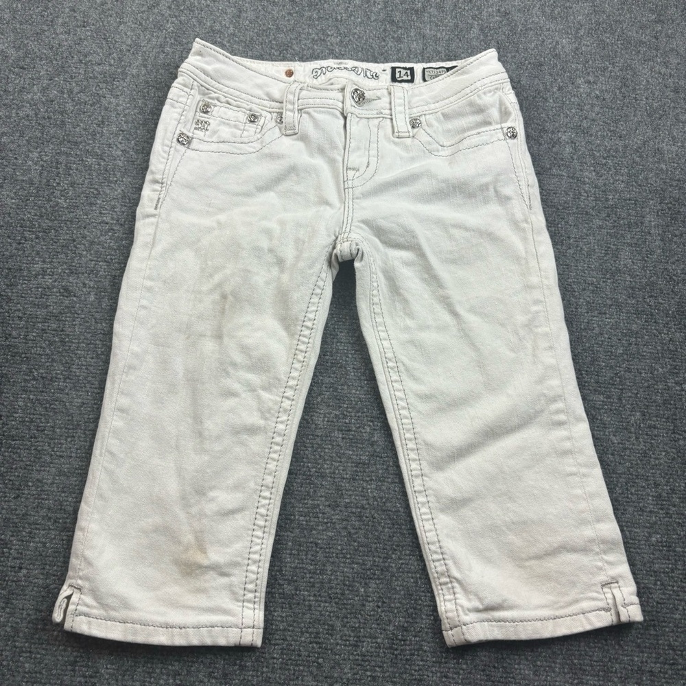 MISS ME Girls YK7124P3 White Capri Jeans Pocket Embellishments size: 14